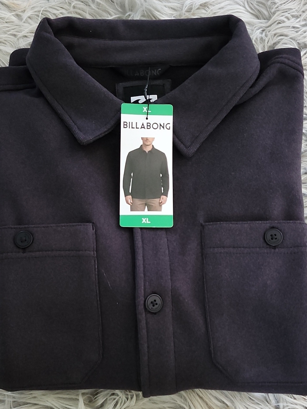 Billabong Men's Charcoal Button-Up Knit Shirt Jacket- XL